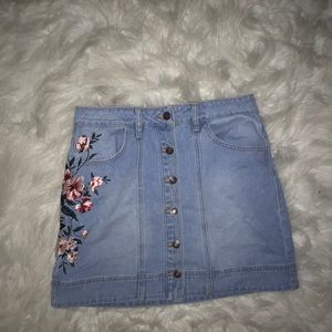 pacsun denim rose patch skirt